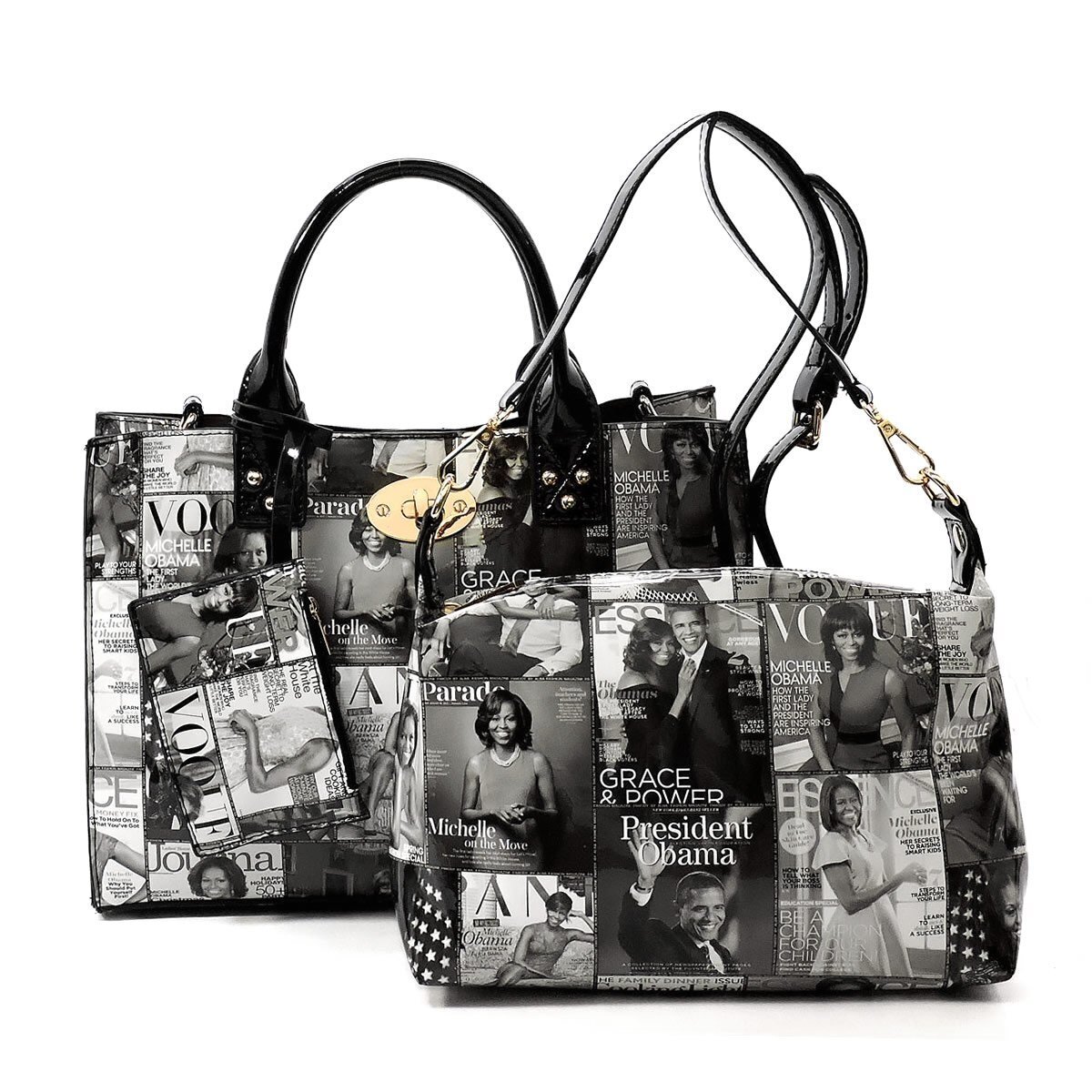 1706 Glossy Magazine Cover Collage Crossbody Bag Purses Michelle Obama Mini